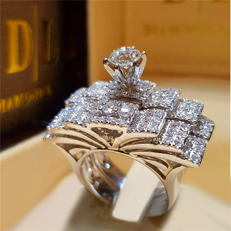 Vecalon Female Diamond Wedding Ring Set Fashion 925 Silver Bridal Sets Jewelry Promise Love Engagement Rings For Women