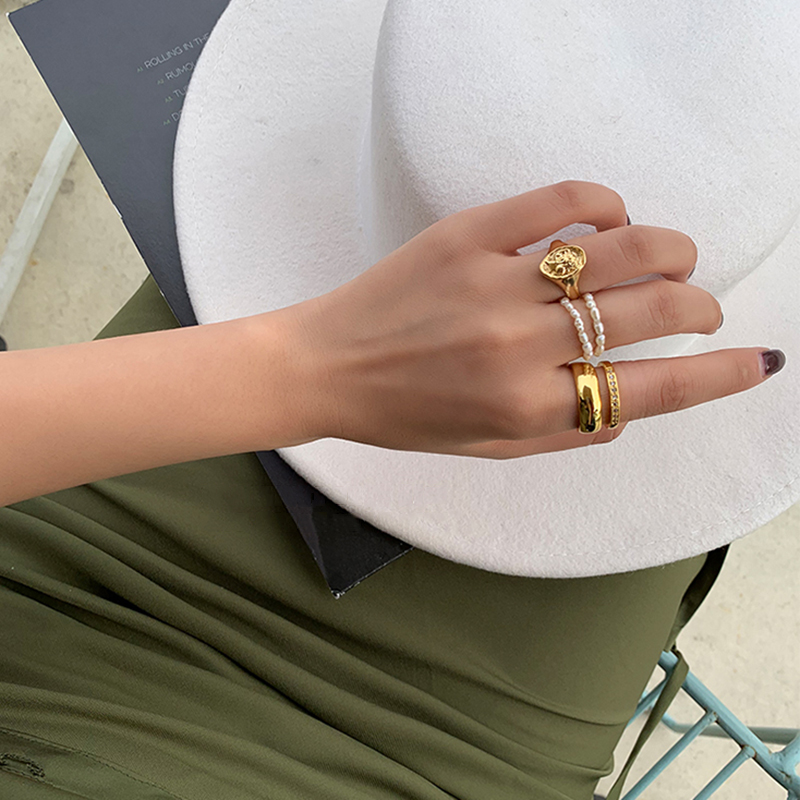 Cute Multi Beaded Pearl Band Rings Natural Freshwater Geometric jewelry for Women Continuous Circle Minimalist Ring