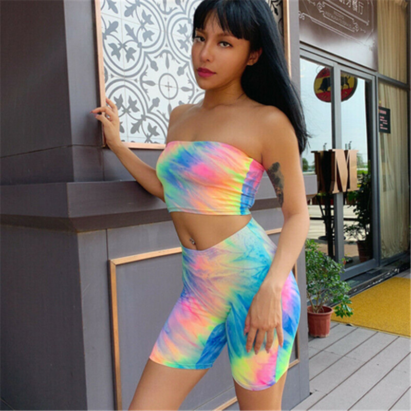 2PCS Women Fashion Tie-dye suit strapless Tupe Top Bodycon Crop top Shorts matching set Summer Casual Club Streetwear Outfits, Multi
2PCS Women Fashion Tie-dye suit strapless Tupe Top Bodycon Crop top Shorts matching set Summer Casual Club Streetwear Outfits, Multi