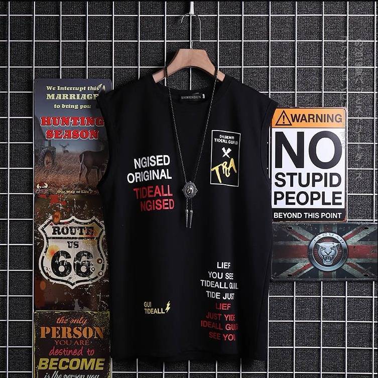 Hip Hop Tank Tops For Men Casual Summer Letter Print Sleeveless Shirts Male Clothing Fitness Sportwear Tank Tops Funny Tanks