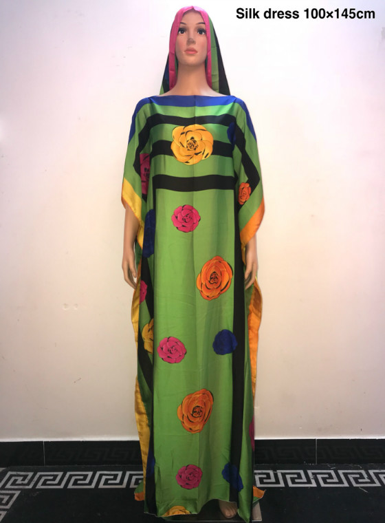 Ethnic Clothing Sweet European Printed Silk Younger Girls Dress 2021 Fashion Turkey Style Women Long African For