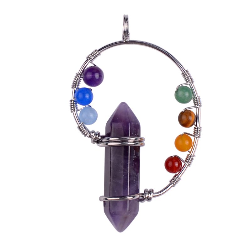 7 Chakra Healing Crystal Hexagon Pointed Necklace Divinity Metaphysical Spirit Green Balance 12PCS/lOT Silver Owl Alloy Gemstone Jewelry
