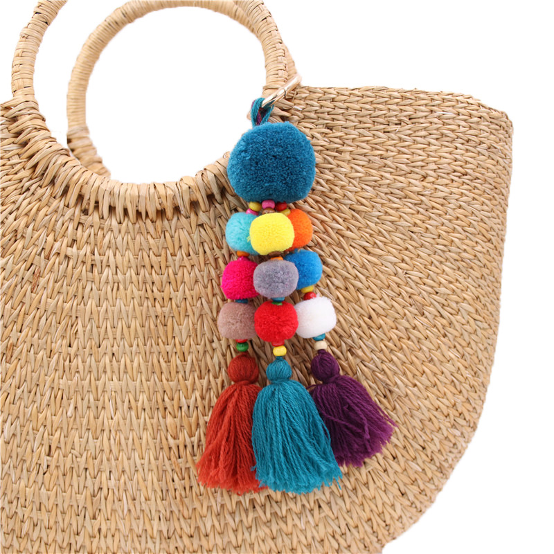 bag charm Tassel Keychains Pompom Keyring With Mirror Charms For Women Trendy Bag Hanging Colorful Jewelry