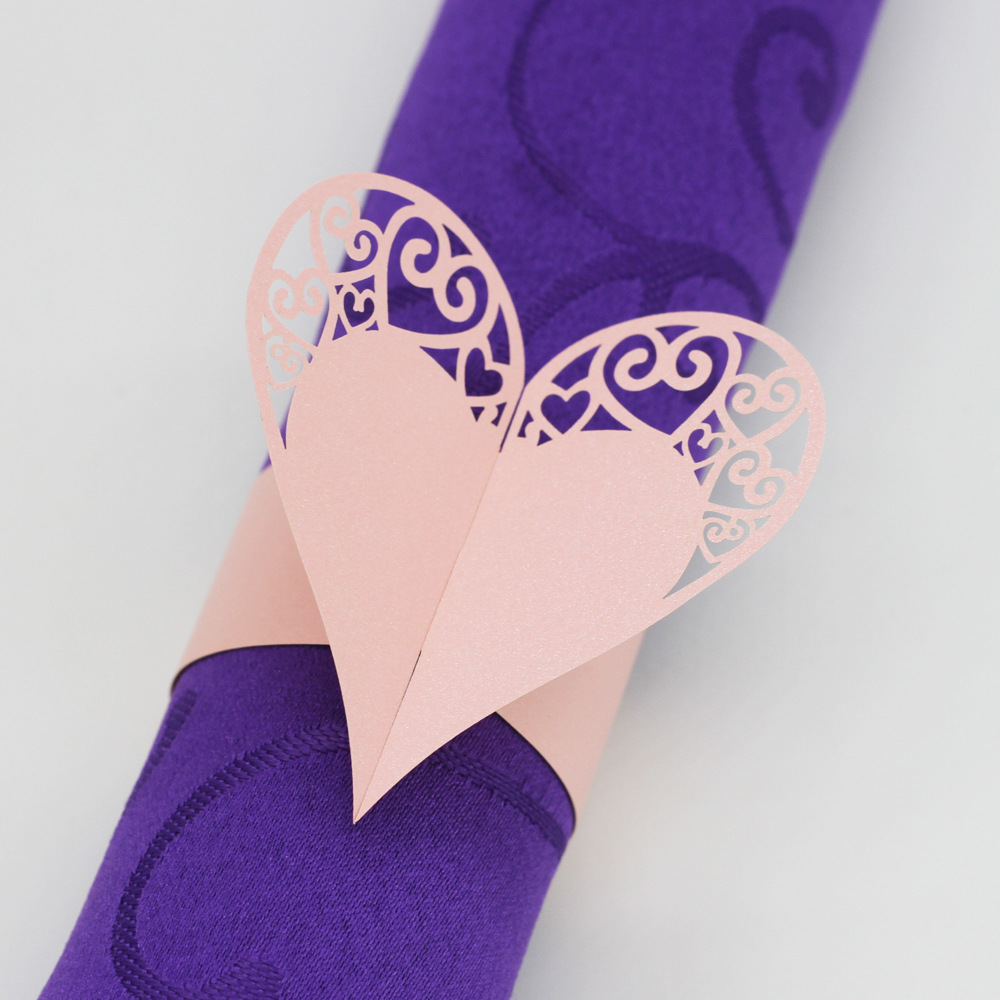 Hollow Creative Heart Shape Laser Cut Paper Napkin Ring for Wedding Party Dinner Table Decoration Napkin Buckle