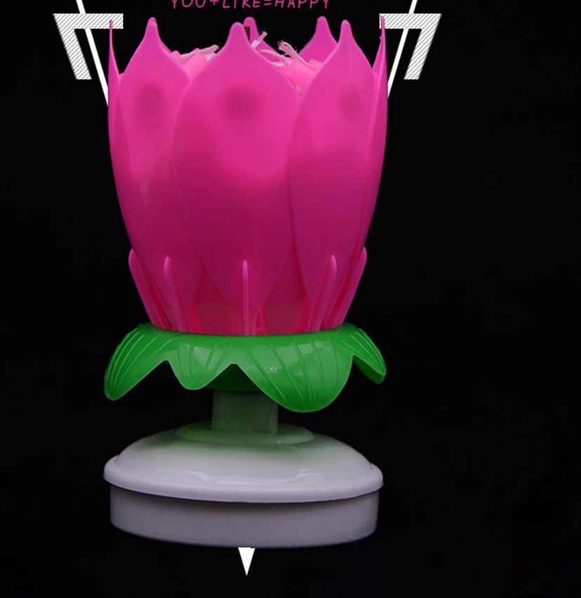 Musical Birthday Cake Candle Lotus Flower Floral Rotating candle Lotus Sparkling Flower Candles Cake Accessory Gift KKA79553151063