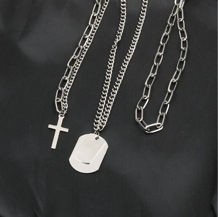 Personality hip hop three layer clavicle chain men and women couple multi layer Necklace sweater chain
