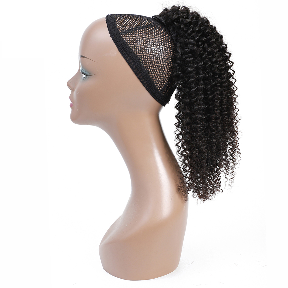 Afro Kinky Curly Human Remy Brazilian Drawstring Ponytail 1 Piece Clip In Hair Extensions 1B Pony Tail