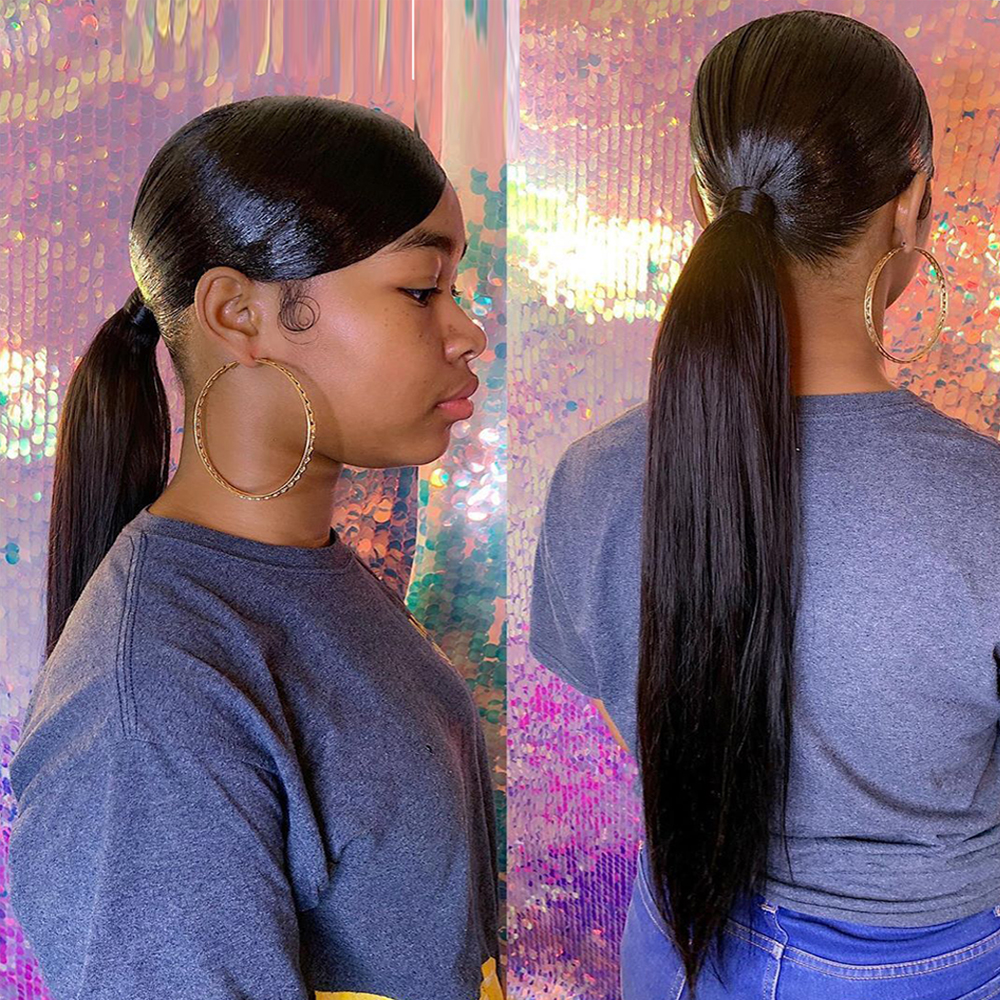 100% Human Hair Ponytail Brazilian Machine Remy Ponytail Wrap Around Horsetail 120g Hairpieces Natural Straight Tails