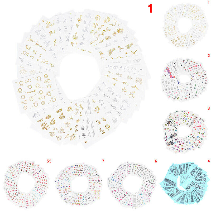 50 Stickers Sheets Mixed Flower Feather Water Transfer Nail Art Sticker Watermark Dec ch.A874
