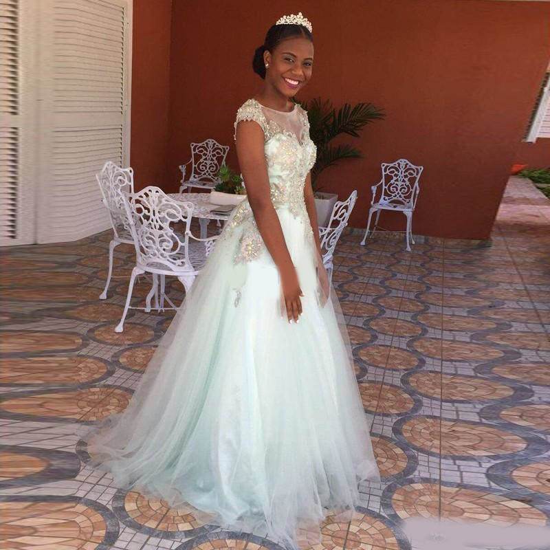 Quinceanera Dresses 2020 Jewel Cap Sleeve Gold Appliques Beads Long Formal Prom Party Gowns for Sweet 15 vestidos de quinceañera