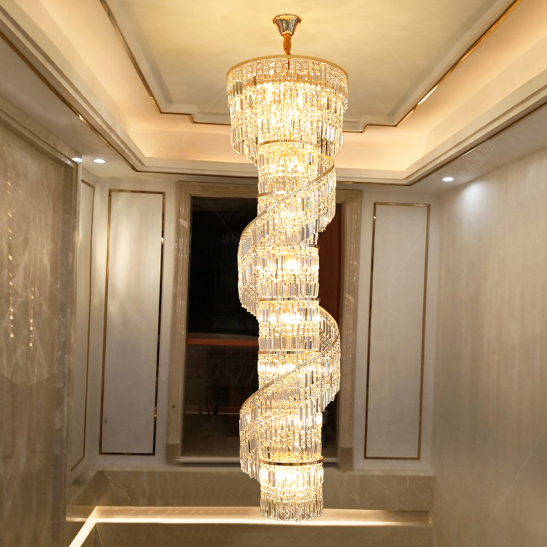 LED Modern Crystal Chandeliers Long Spiral American Chandelier Lights Fixture Luxurious Hotel Lobby Hall Parlor Stair Home Indoor Lighting