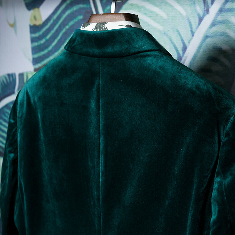 Dark Green Mens Velvet Suits Blazers One Button Groom Party Wedding Tuxedos Slim Fit Men Dinner Suit Jacket Prom Formal Wear
