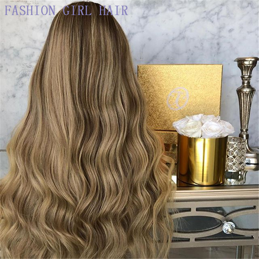Side part dark roots Ombre blonde brazilian full lace front wig body wave Synthetic Wig Heat Resistant Natural Hairline For White Women