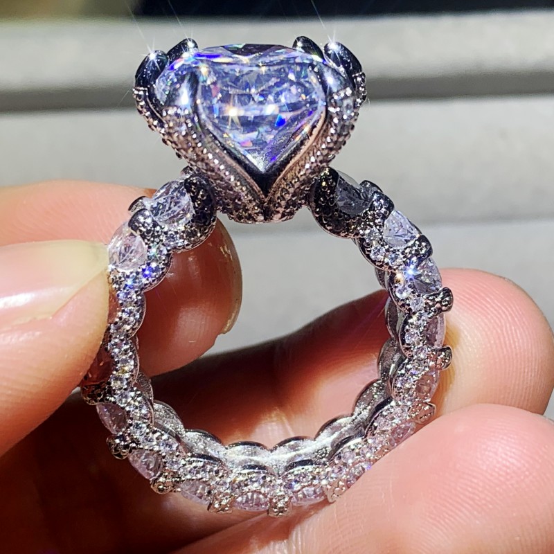 Sterg Sier Big Dove Egg 10CT Cubic Zirconia Ring - Vintage Bohemian Wedding Band for Women 1674