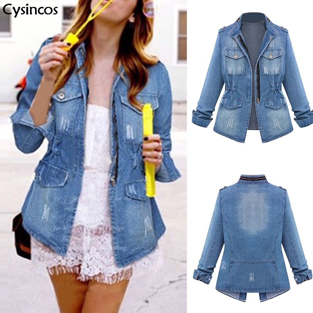 Cysincos 2019 Autumn New Women Denim Jackets Plus Size Long Sleeve Elastic Waist Zipper Solid Color Casual Loose Slim Fit Coat, Blue
Cysincos 2019 Autumn New Women Denim Jackets Plus Size Long Sleeve Elastic Waist Zipper Solid Color Casual Loose Slim Fit Coat, Blue