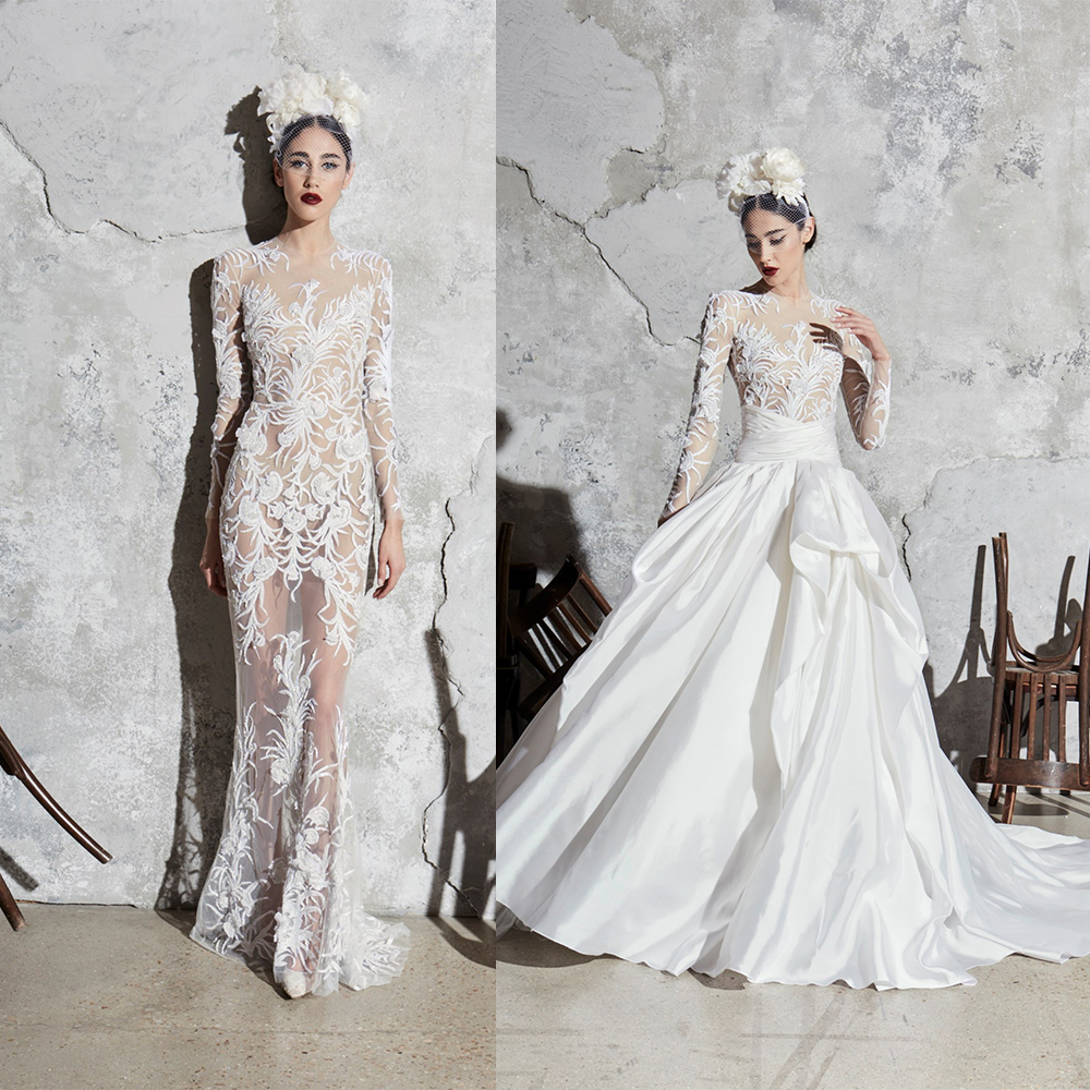 Sexy Zuhair Murad Mermaid Wedding Dresses With Detachable Train Jewel Long Sleeve Lace Applique Wedding Gown Sweep Train robe de mariée, Gray
Sexy Zuhair Murad Mermaid Wedding Dresses With Detachable Train Jewel Long Sleeve Lace Applique Wedding Gown Sweep Train robe de mariée, Gray