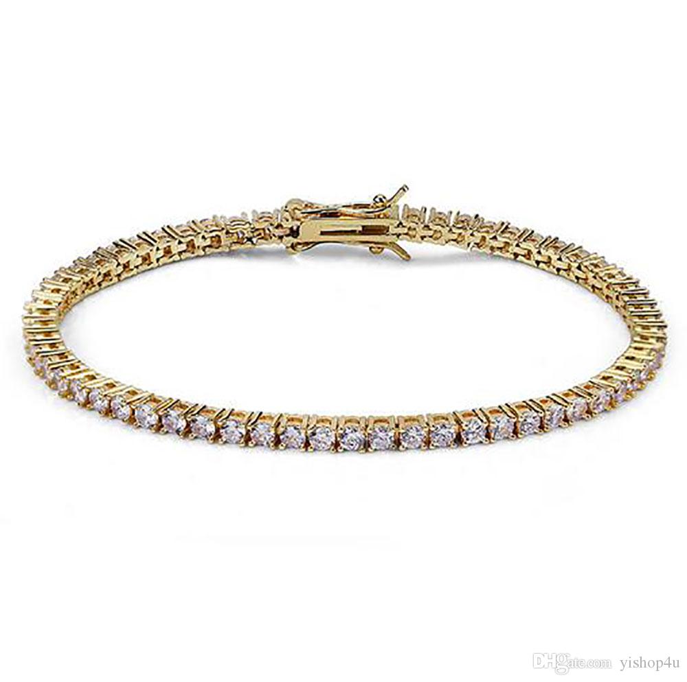 3mm Hip hop tennis chain bracelets cz paved for men women jewelry tennis bracelet mens jewelry gold silver rose gold 7inch 8inch