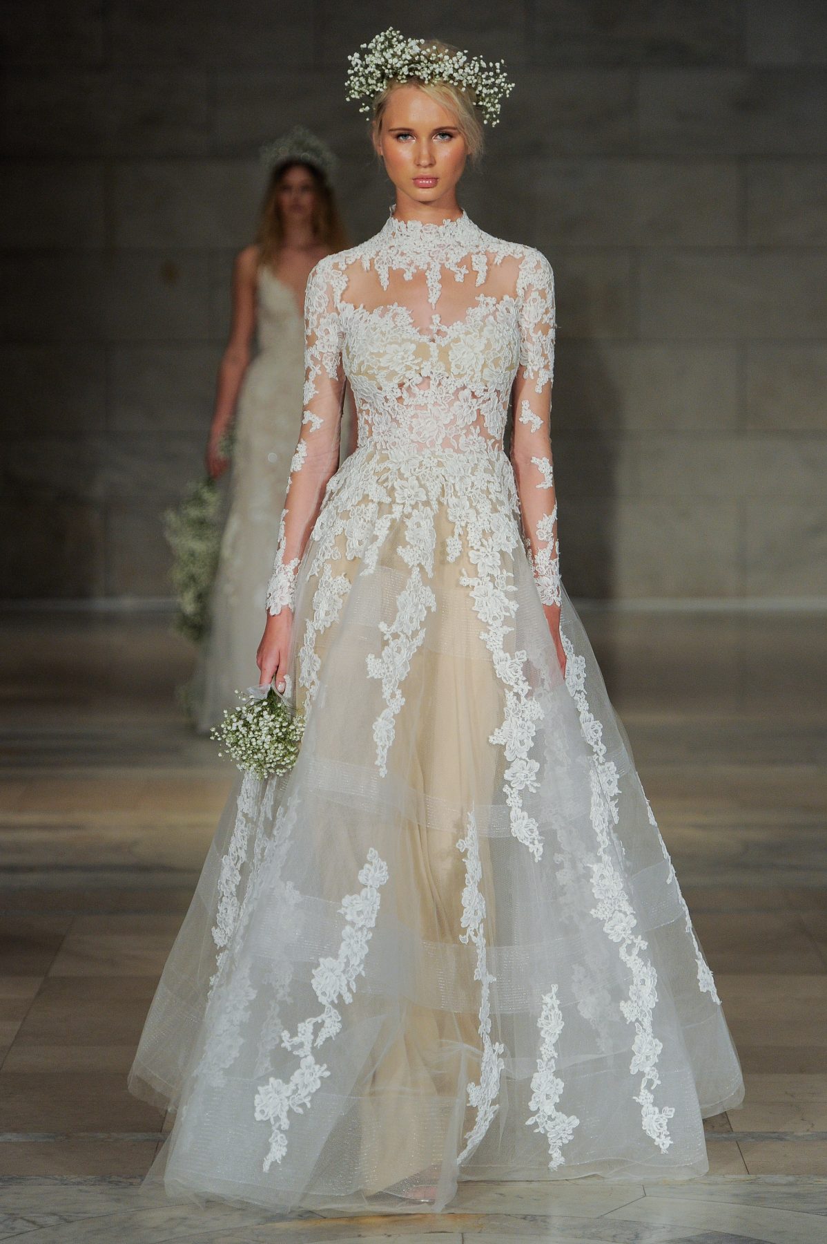 reem acra lace wedding dresses high neck long sleeves plus size fairy bridal gowns caften beach boho chic robe de marie