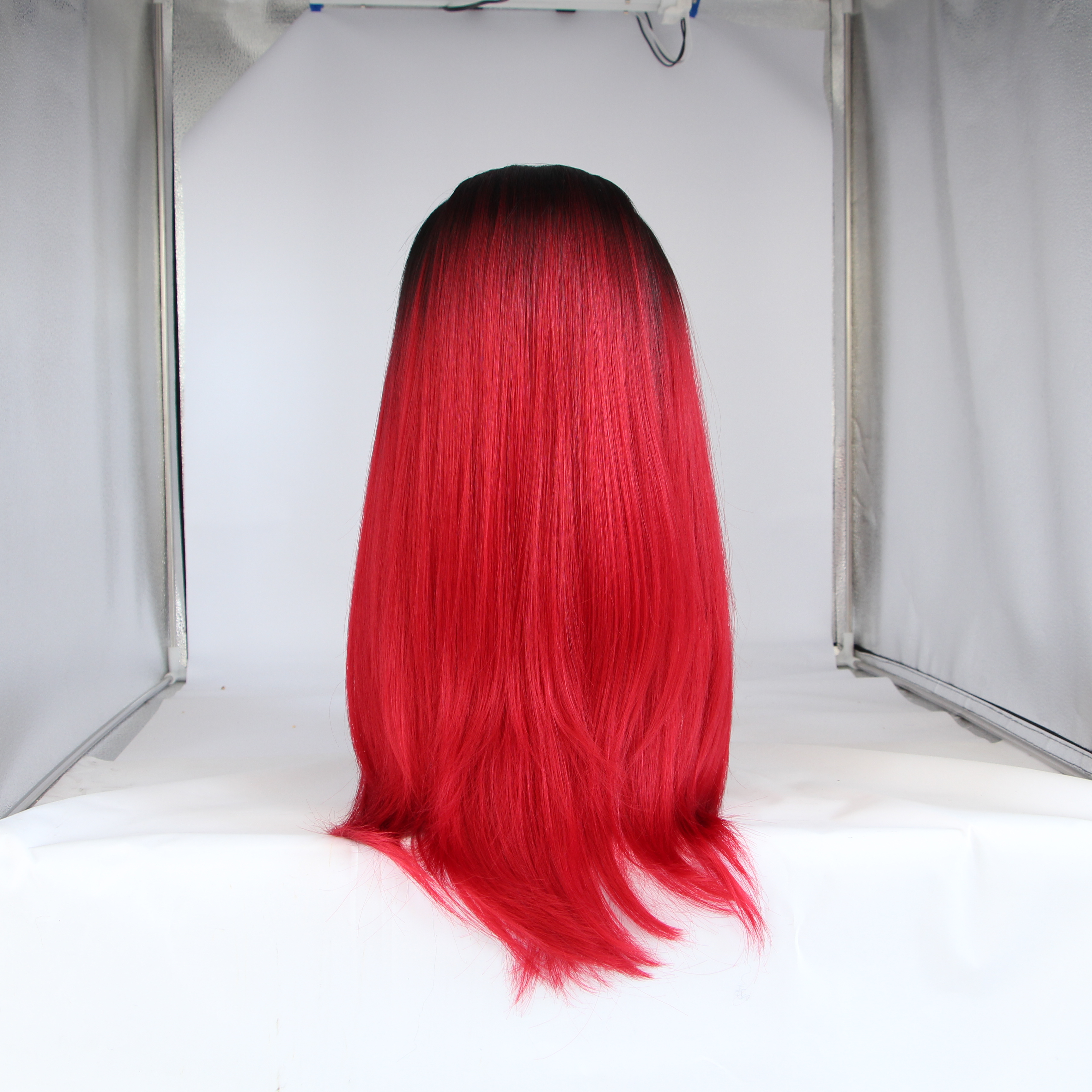 Fashion girl silk straight ombre red free part Synthetic Lace Front Wig Heat Resistant Natural Hairline For Black White Women