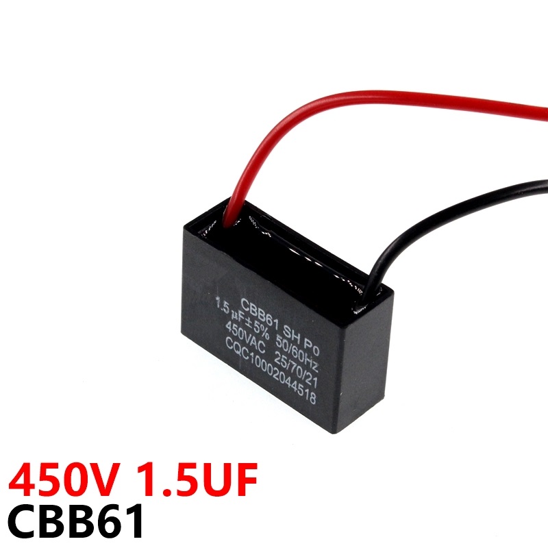 CBB61 450VAC 1.5UF fan starting capacitor lead length 10 with line capacitance