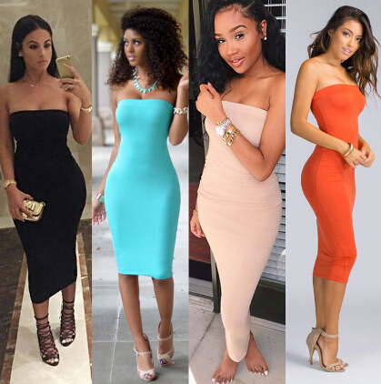 Top Fashion Summer Dresses Strapless Female Clothes Sleeveless Beach Bandeau Bodycon Tube Solid Dress Womens B1