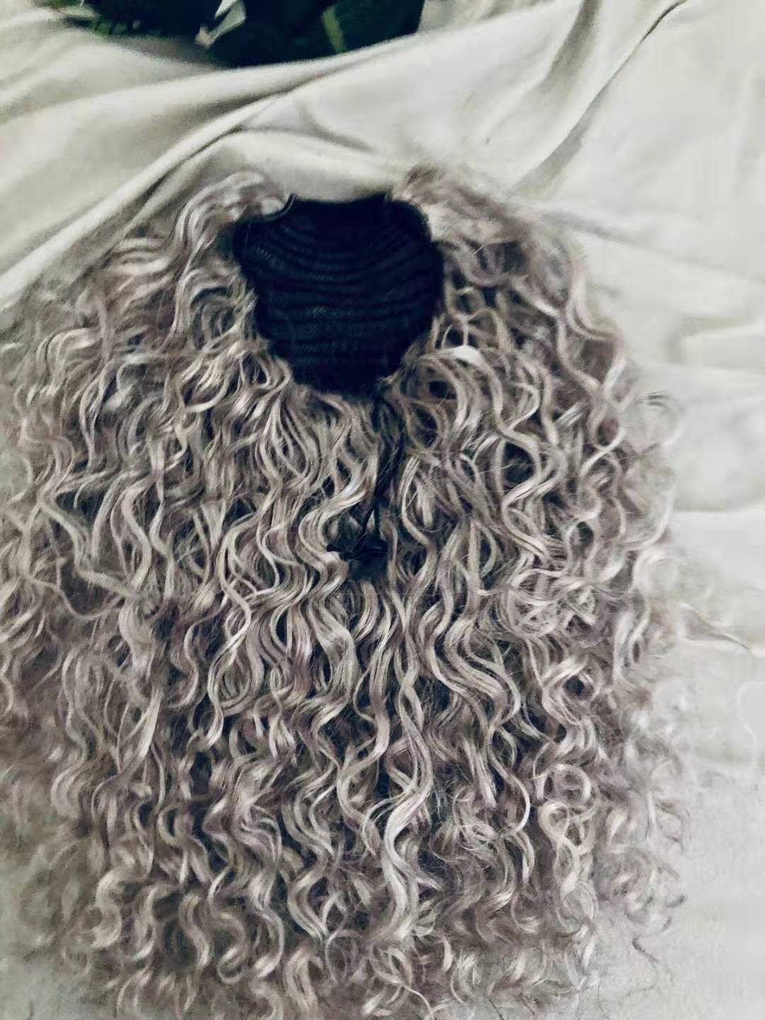 Deep curly grey ponytail hair extension fashion gray pony tail updo chignon naturally highlights dyed free 10-20inch