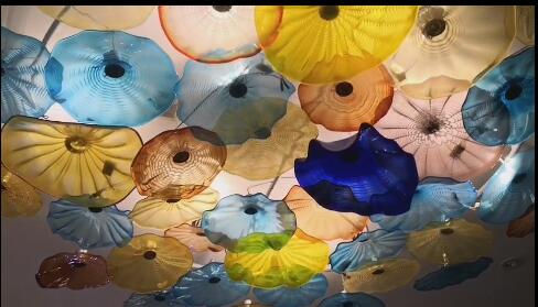 Modern Ceiling Crystal Light Multicolor Italian Blown Plates Chandelier Lighting Murano Glass Flush Mounted Ceiling-Light