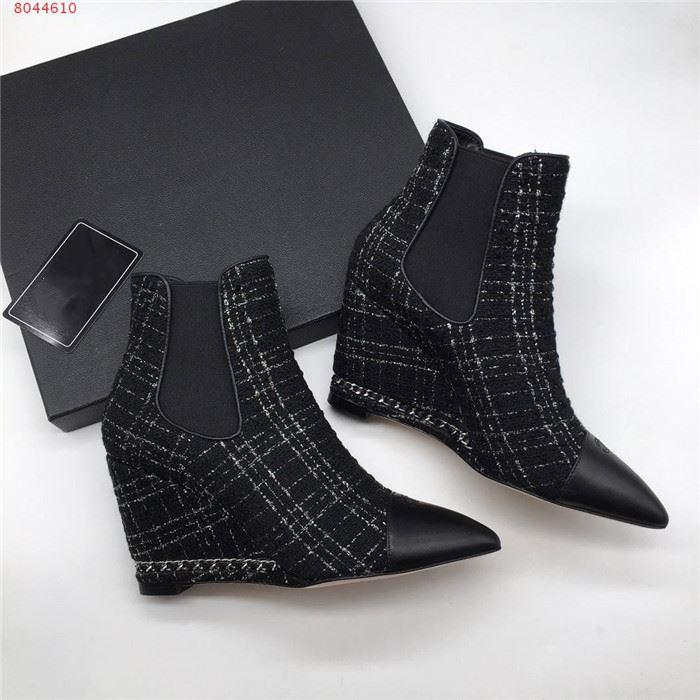 Hot Sale- chain heel ankle boots,Plaid shoes with pointed wedge heels and high heels boots,heel-height 8 cm