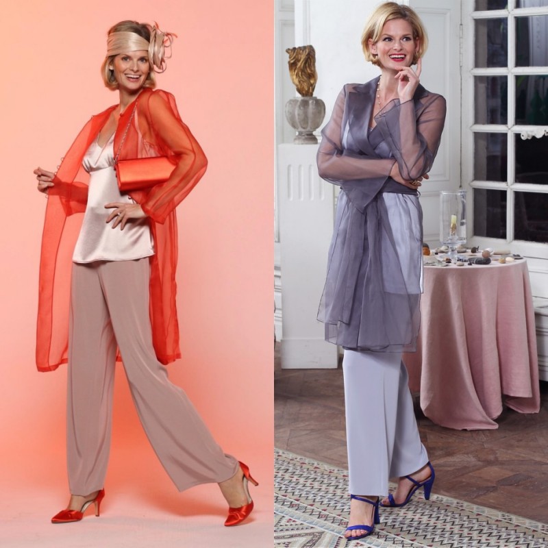 Three Pieces Pants Suit Mother Of The Bride Dresses With Jacket Chiffon Evening Gowns Plus Size Wedding Guest Dresses