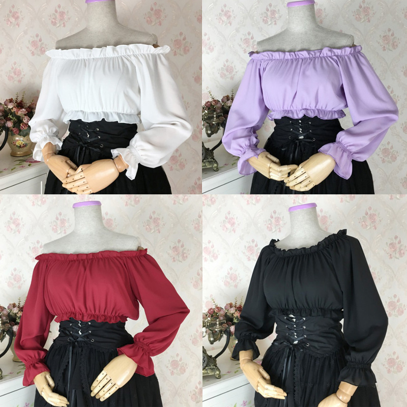 Woman Medieval Lolita Tops Kawaii Off Shoulder Chiffon Party Cosplay Costumes Princess Short/Long Sleeve Blouse BC112, Photo color
Woman Medieval Lolita Tops Kawaii Off Shoulder Chiffon Party Cosplay Costumes Princess Short/Long Sleeve Blouse BC112, Photo color