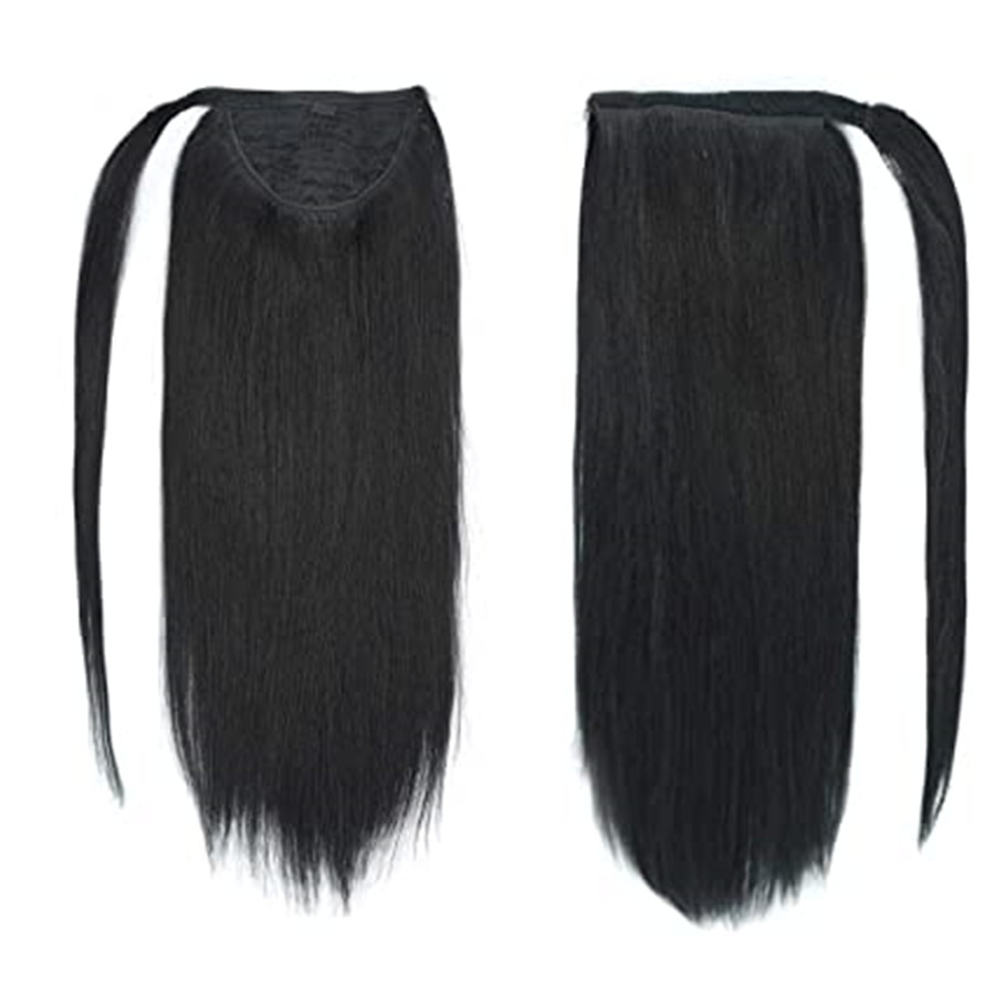 #1 Jet black Ponytail Extension Clip 100% Remy Human Hair Wrap Around Ponytail Long Straight Ponytail Hairpiece