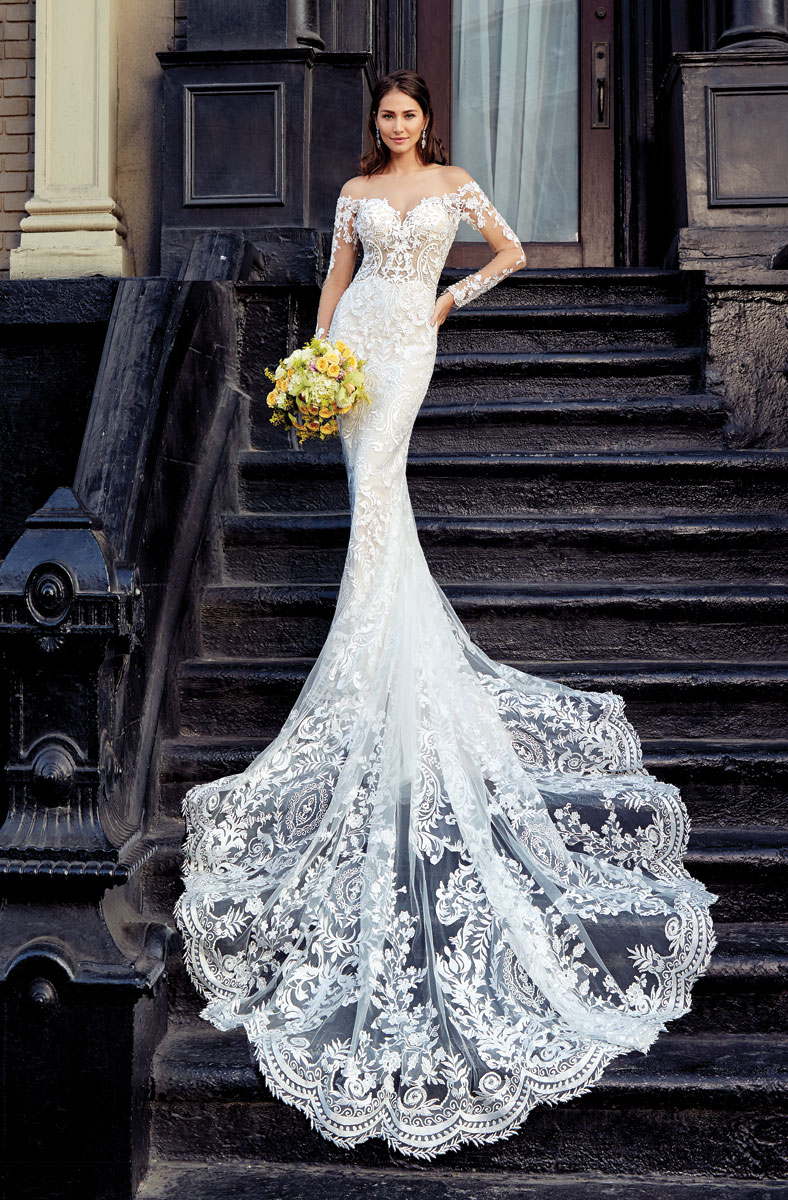 Mermaid Amazing Lace Wedding Dresses Sheer Off The Shoulder Long Sleeves Bridal Gowns See Through Buttons Back Sweep Train Robes De Mari E