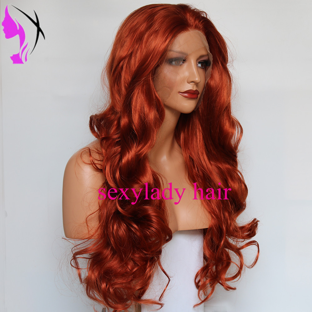 Auburn Orange High Temperature Fiber Frontal Long Body Wave Hair Wigs Synthetic Lace Front Wig For Women
