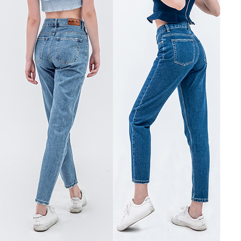 Boyfriend Jeans for Women High Waist Mom Jeans Plus Size Blue Light Blue Denim Jeans Pants CJ191203