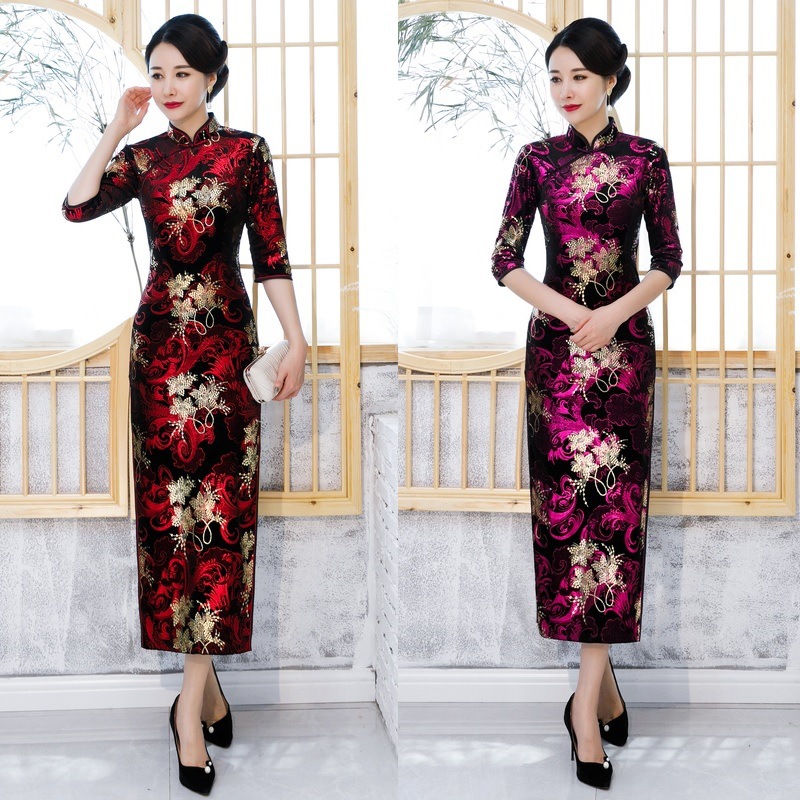 Autumn Winter Gold Velvet Bronzing Long Seven Quarter Sleeve Cheongsam Large Size 5XL Daily Qipao Dress Middle-Aged Cheongsam
Autumn Winter Gold Velvet Bronzing Long Seven Quarter Sleeve Cheongsam Large Size 5XL Daily Qipao Dress Middle-Aged Cheongsam