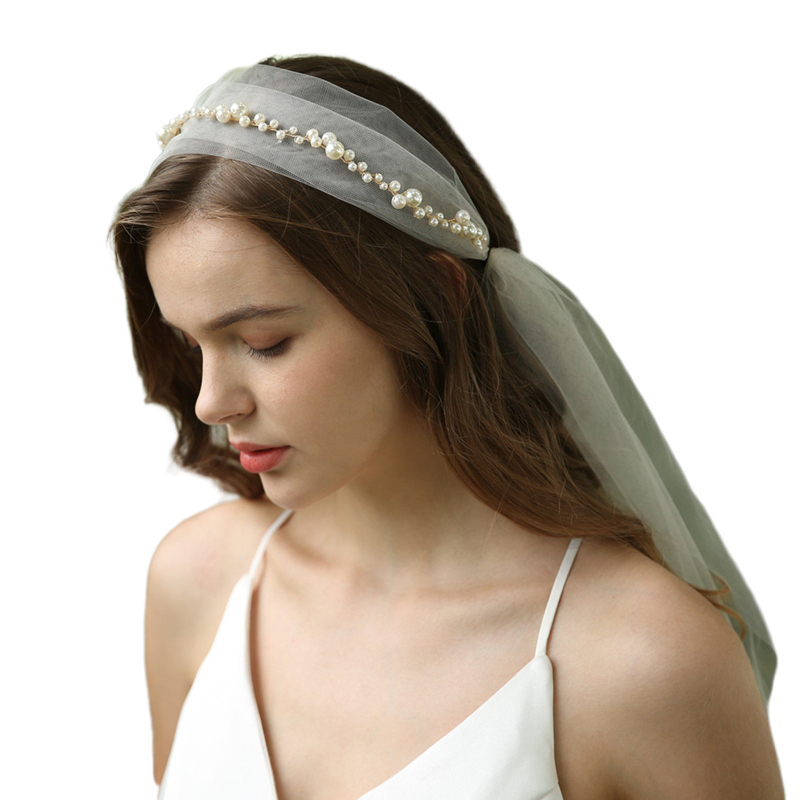 European Style Wedding Veils Soft Tulle with Pearls New Arrival Bridal Veils Wedding Accessories Light Champagne
