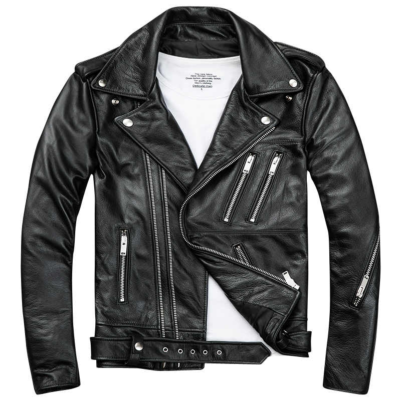 Mens Black Biker Leather Jackets Coats Double Diagonal Zipper Cowhide Slim Fit Short Motorcycle Coats Male Tops
Mens Black Biker Leather Jackets Coats Double Diagonal Zipper Cowhide Slim Fit Short Motorcycle Coats Male Tops