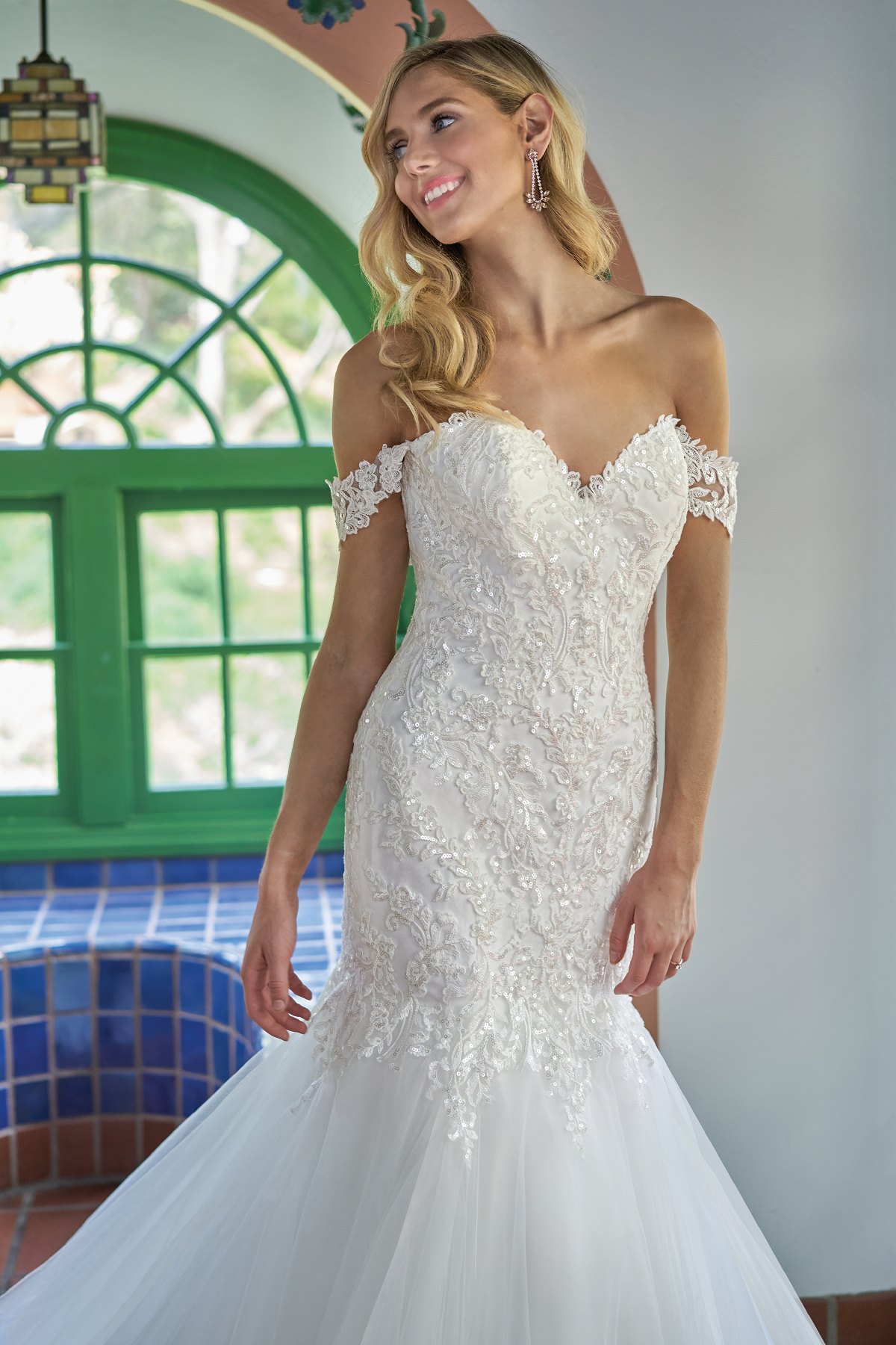 2019 Jasmine Mermaid Wedding Dresses Lace Applique Sequins Off The Shoulder Country Wedding Dress Sweep Train Custom Made Vestidos De Novia