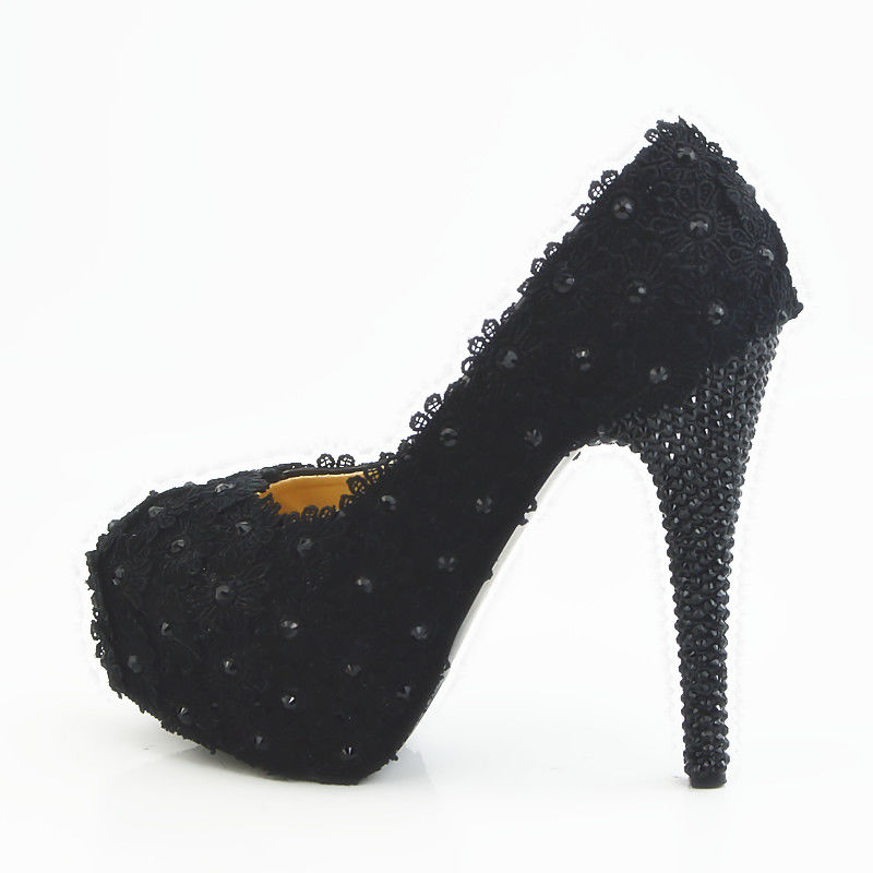 Lace Flower Wedding Shoes Pearls Pumps High Heels Bridal Shoes 14cm Bling Bling Prom Shoes for Lady