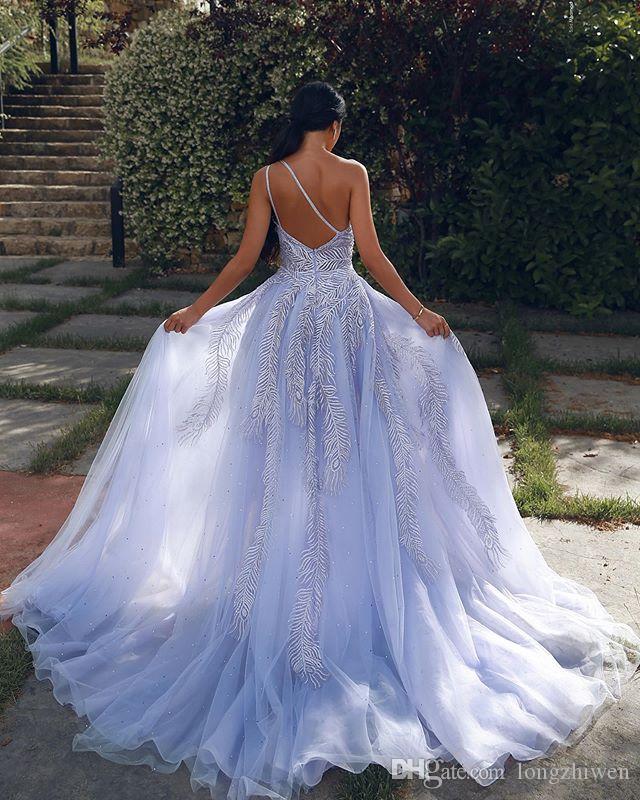 Split Mermaid Prom Dresses One Shoulder Criss Cross Straps Beads Appliques Tulle Party Gowns Sweep Train Special Occasion Dresses