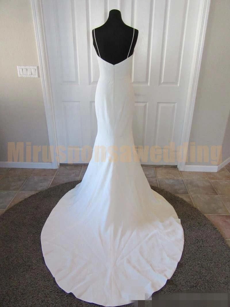 Simple Satin Mermaid Dresses Spaghetti Straps Sweep Train Custom Made Beach Wedding Bridal Gown Vestido De Novia