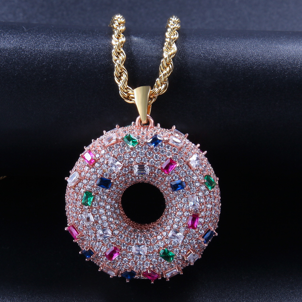 Wholesale-Pendant Necklace Coloured Zircon Doughnut Ornaments Iced Out CZ Stone Necklaces Sweet Buns Pendant Men
Wholesale-Pendant Necklace Coloured Zircon Doughnut Ornaments Iced Out CZ Stone Necklaces Sweet Buns Pendant Men