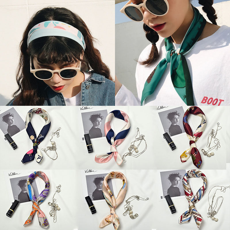 50*50CM Fashion Women Elegant Square Silk Feel Satin Scarf Skinny Retro Head Neck Hair Tie Band D19011106
