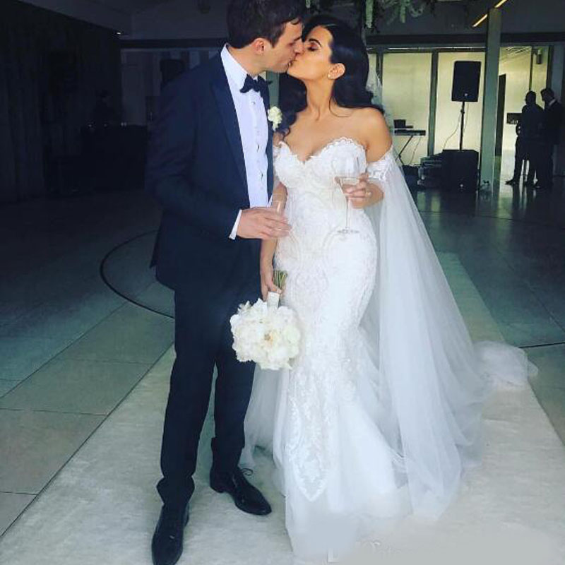 2020 Plus Size Mermaid Wedding Dresses With Shawl Robe de mariee Applique Beading Pearls Wedding Gowns Court Train beautyful Bridal Dresses