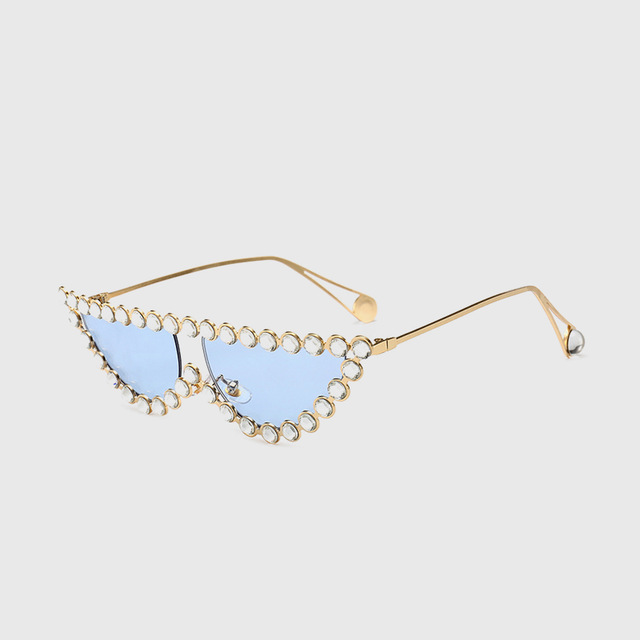 Sunglasses Women New Fashion Cat Eye Sun Glasses Female Diamond Flat Top Eye Wear UV400
