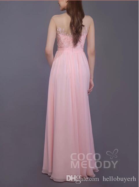 A Line Pink Bridesmaid Dress Long Split Front Lace Top Party Prom Dresses Chiffon Vestido De Novia Evening Gowns
