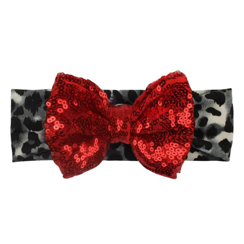 Girl Leopard Headband with sequin bow Infant Baby Girl Fashion hairband casual photo prop 8Colors choose