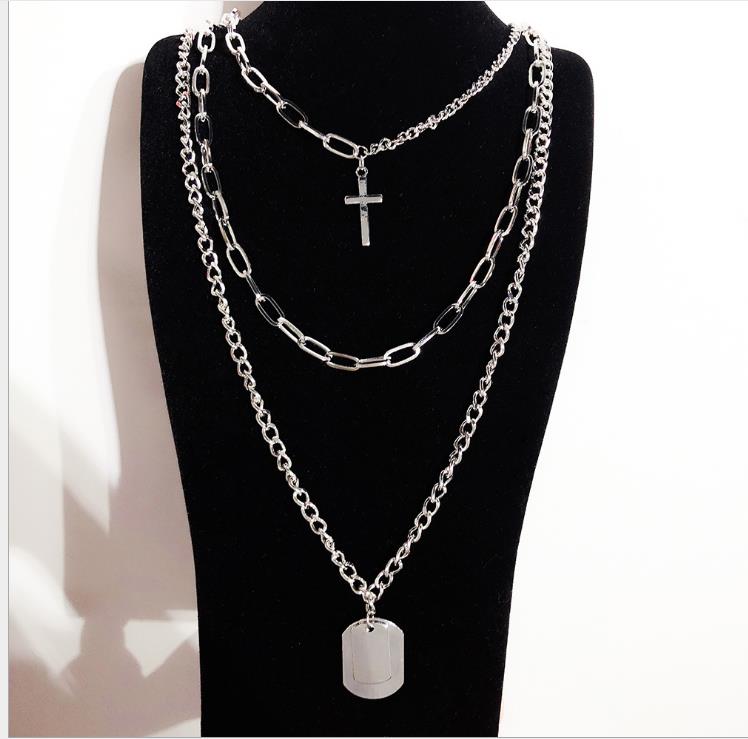 Personality hip hop three layer clavicle chain men and women couple multi layer Necklace sweater chain