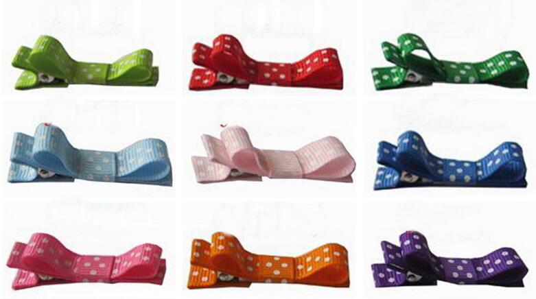 Hair Accessories simply Bows Clips layered polka dot ribbon covered Single Prong Duckbill Alligator Hairpins Baby headwear FJ3226