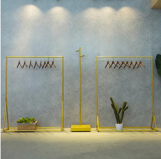 Golden clothing rack Bedroom Furniture Shopping racks in clothes stores display hang shelves Floor hanger clothes-horse